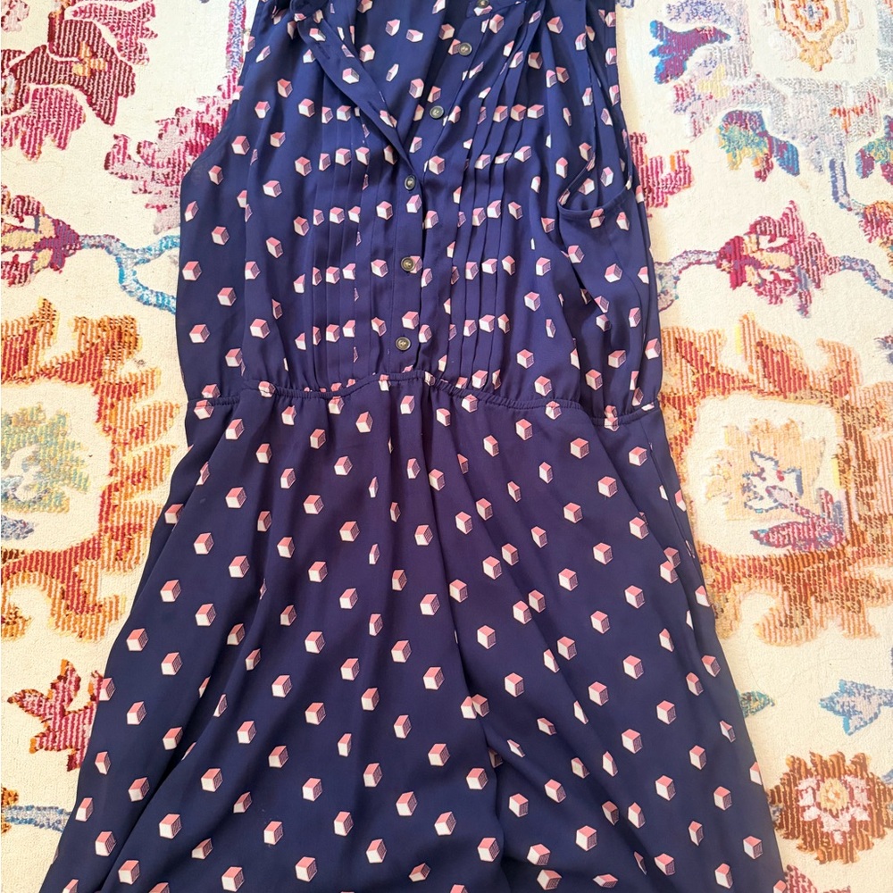 Maison Jules Navy Dress with Pink Cube Pattern
